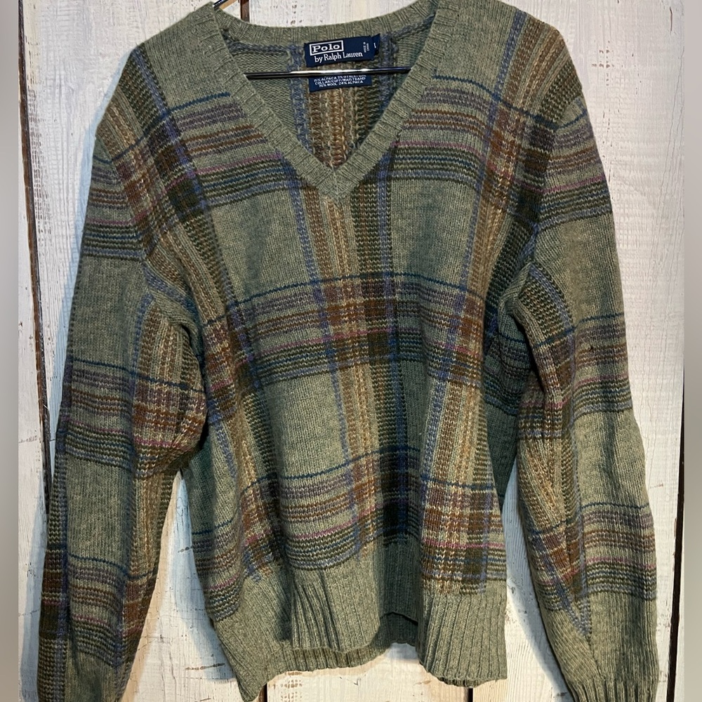 Polo Ralph Lauren Men's Green Plaid V-Neck Sweater